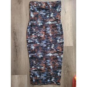 Revamped Long Multicolor Blue Rust Pencil Skirt Women's Medium Elastic Waist
